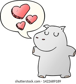 cartoon hippo in love with speech bubble in smooth gradient style