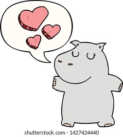 cartoon hippo in love with speech bubble