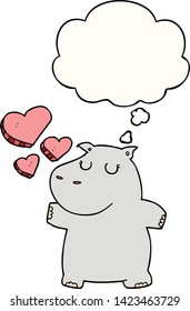 cartoon hippo in love with thought bubble