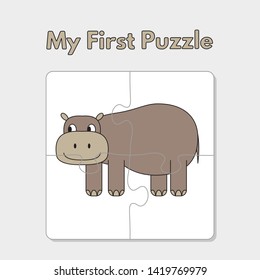 Cartoon hippo puzzle design. Vector illustration for children education