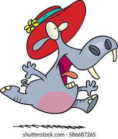 cartoon hippo in a red hat