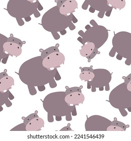 Cartoon Hippo Seamless Background Pattern