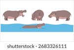 Cartoon hippo set vector illustration white background