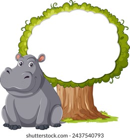 Cartoon hippo sitting under a tree with empty speech bubble