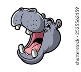 Cartoon hippo smiling with wide open mouth