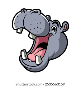 Cartoon hippo smiling with wide open mouth