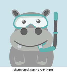 Cartoon hippo with snorkeling vector