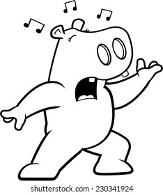 A cartoon hippo standing and singing a song.