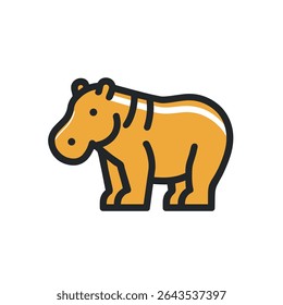 Cartoon hippo stands isolated against white backdrop simplicity