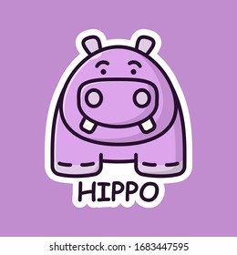 Cartoon Hippo sticker in modern flat style. Simple vector illustration of wildlife.