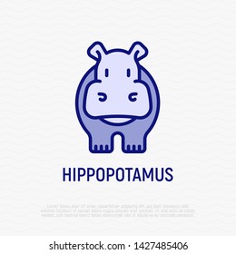 Cartoon hippo thin line icon. Modern vector illustration.