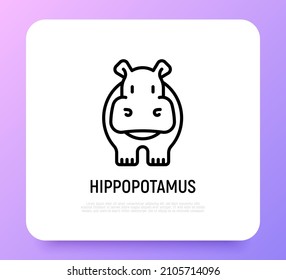 Icono de la línea delgada del hipopótamo de caricatura. Ilustración vectorial moderna.