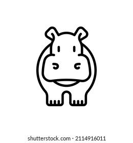 Icono de la línea delgada del hipopótamo de caricatura. Ilustración vectorial moderna.