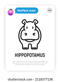 Icono de la línea delgada del hipopótamo de caricatura. Ilustración vectorial moderna.