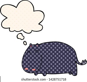 cartoon hippo with thought bubble in comic book style