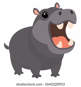 Cartoon hippopotamus angry. Colorful  hippo. Suitable for children's books, sticknders, mascots, logos. Isolated vector illustration on a white backgraund.