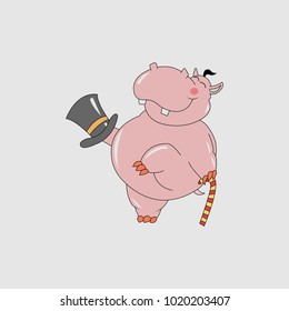 Cartoon hippopotamus character pinkbing. vector illustration