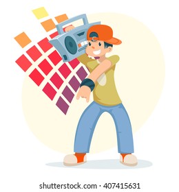 Cartoon Hipster Geek Modern Straat Music Record Player Summer Character Icon Stylish Background Design Vector Illustration