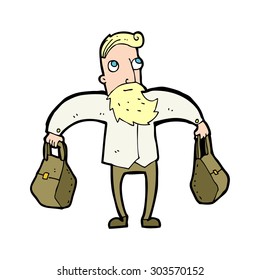 cartoon hipster man carrying bags