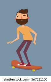 Cartoon hipster man skater. Vector illustration