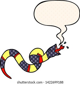 cartoon hissing snake with speech bubble in comic book style