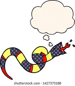 cartoon hissing snake with thought bubble in comic book style