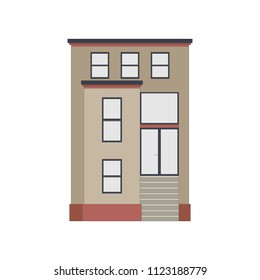Cartoon historical brown building icon highly detailed city front facade. Vector illustration