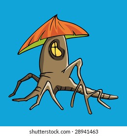 cartoon hobbit tree house vector illustration