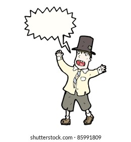hobo de dibujos animados con sombrero de punta gritando