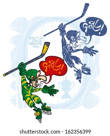 Cartoon hockey player with stick, vector