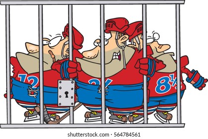 cartoon hockey players behind bars