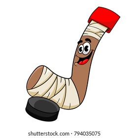 cartoon hockey stick with the puck, vector illustration