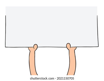 Cartoon mit leerem Schild, Vektorgrafik. Farbige und schwarze Umrisse.