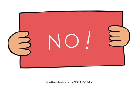 Cartoon holding no sign, vector illustration. Colored and black outlines.