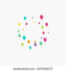 Cartoon Holiday Balloon Vector Transparent Background. Birthday Inflatable Ball Poster. Bright Decoration Frame. Cute Anniversary Baloon Pattern.