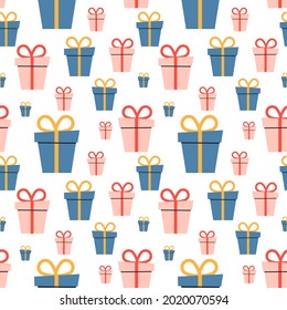 Cartoon holiday boxes with bows. seamless pattern. Vector Illustration