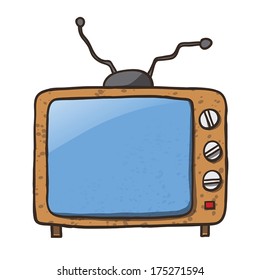 Cartoon Home Appliances Old TV Isolated on White Background. Vector.