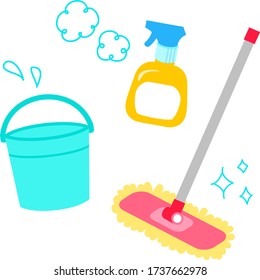 Cartoon of home cleaning tools