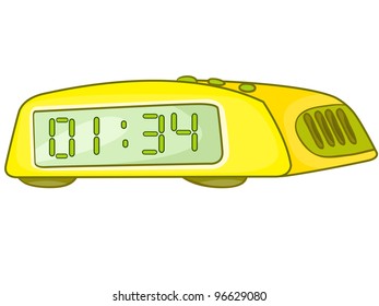 Reloj de casa de caricatura aislado en fondo blanco. Vector.