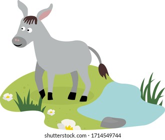 Cartoon home cute donkey, ess. Flat vector illustration.