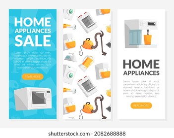 Cartoon Home Electronics and Appliance with Vacuum Cleaner and Stove Vector Template
