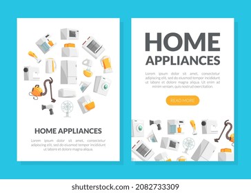 Cartoon Home Electronics And Appliance With Vacuum Cleaner And Fridge Vector Template