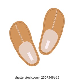Cartoon home footwear. Cozy soft indoor shoes, warm and comfy domestic slippers flat vector illustration. Cute house shoes on white