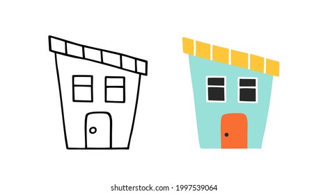 Cartoon home in hand drawn style. Kids drawing house. Flat illustration.