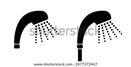 Cartoon Home, hotel shower head with water drops. Vector bathroom tools. Water shower symbol. for shower stall or shower bath and bath room, bathing hot water. Douche icon. Showerhead logo