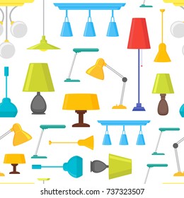 Cartoon Home Illumination Lamp Background Pattern on a White Flat Style Design Elements for Interior. Vector illustration