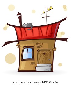 cartoon home with the windows and the door isolated on white background