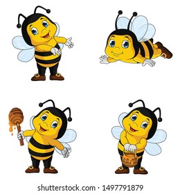 Cartoon honey bee collection set