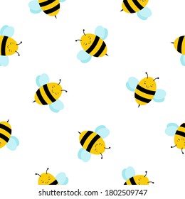 Cartoon Honey Bee seamless pattern background. Cute Bee vector. Vector seamless pattern with honey bee background.