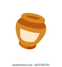 Cartoon Honey Clay Jar Isolated. Simple cartoon-style clay jar in warm brown tones, isolated on white background. Flat vector illustration with minimal details and soft shapes.